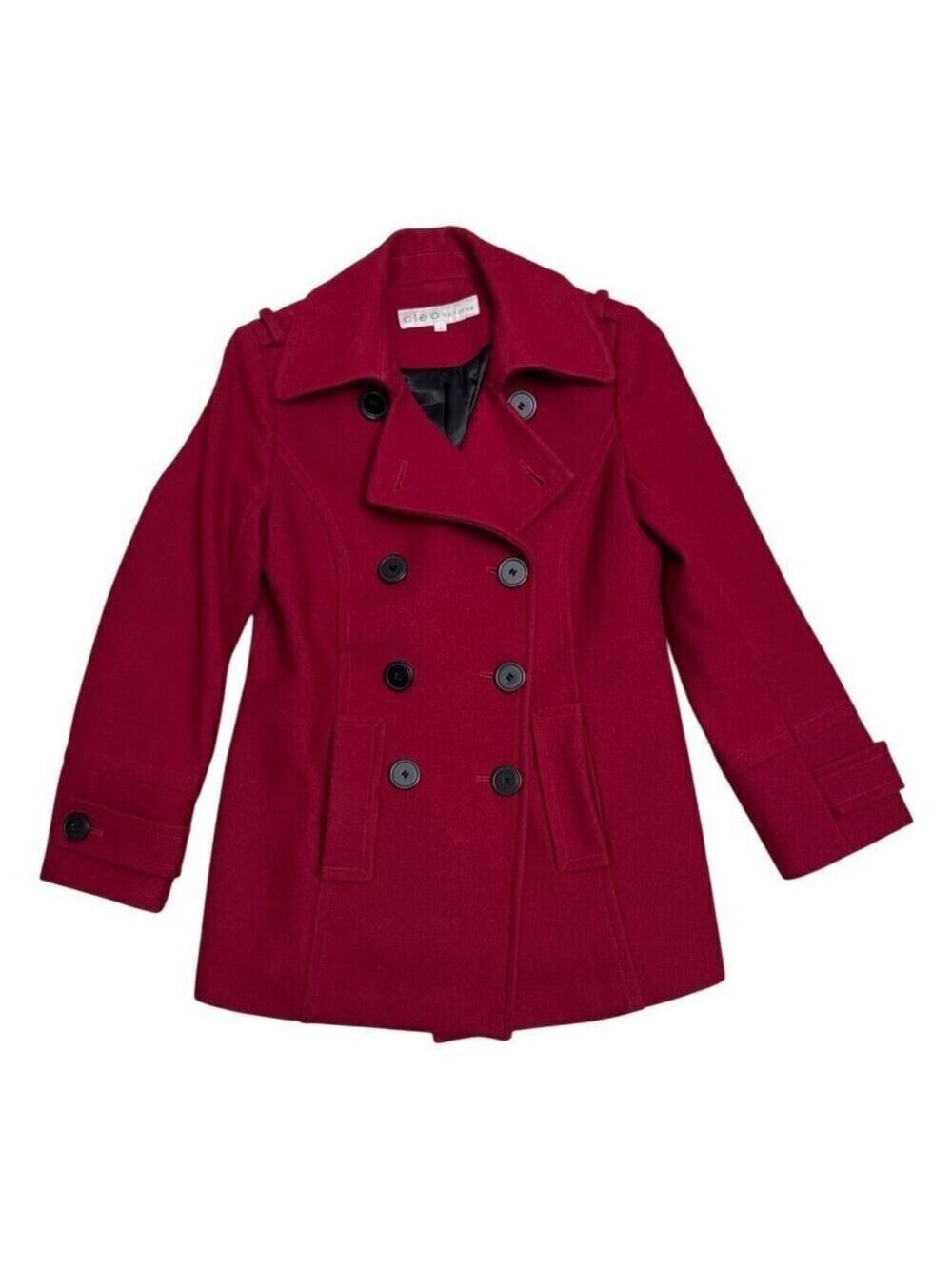 CLEO Petites Red Designer Wool Blend Business Casual Pea Coat Womens 6 Petite